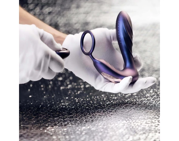 Hueman Black Hole - rádiós anál vibrátor péniszgyűrűvel (lila)