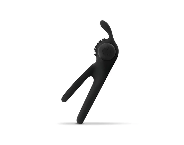 Easytoys Share Ring - vibrációs pénisz- és heregyűrű (fekete)