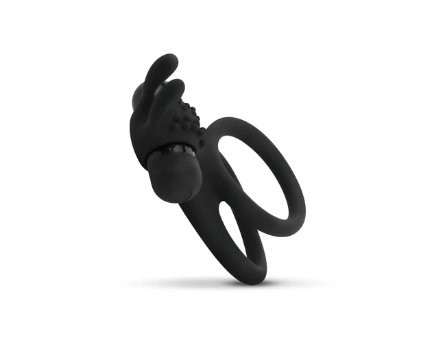 Easytoys Share Ring - vibrációs pénisz- és heregyűrű (fekete)