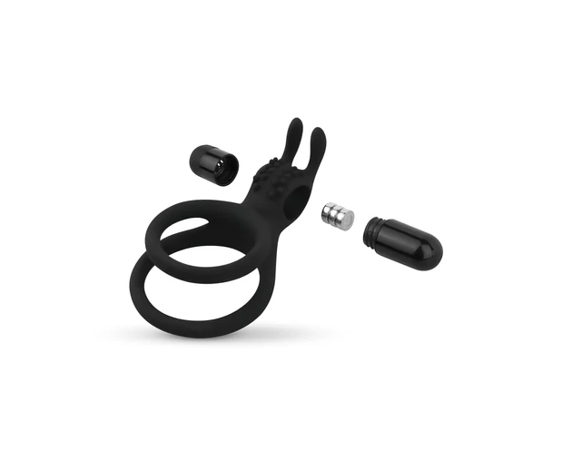 Easytoys Share Ring - vibrációs pénisz- és heregyűrű (fekete)