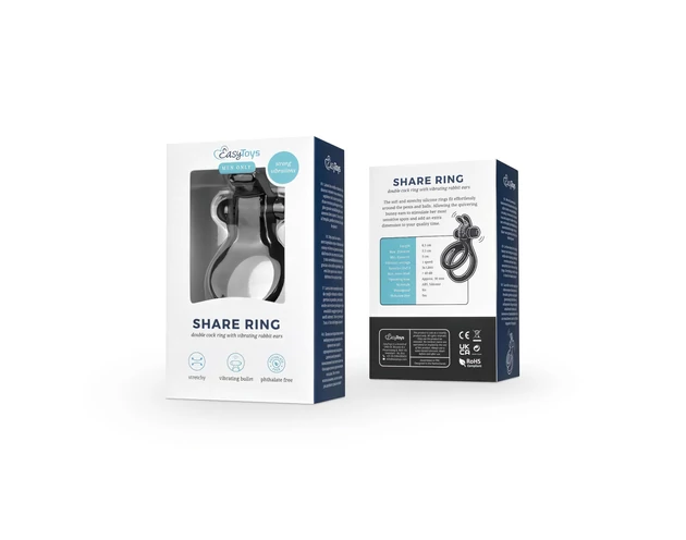 Easytoys Share Ring - vibrációs pénisz- és heregyűrű (fekete)