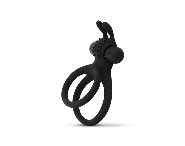 Easytoys Share Ring - vibrációs pénisz- és heregyűrű (fekete)