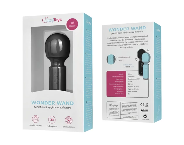 Easytoys Wonder Wand - akkus, mini masszírozó vibrátor (fekete)