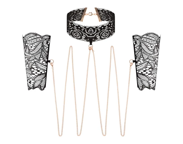 Rosy Gold - nyakörv és csukló bilincs (fekete)