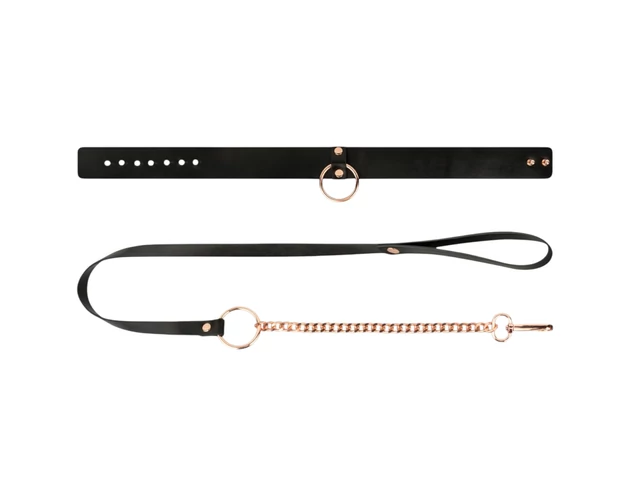 Rosy Gold - nyakörv és póráz (fekete-rózsaarany)