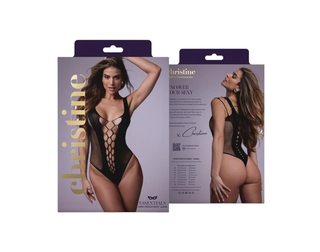 Christine - mélyen dekoltált necc body - (fekete) - XS-XL