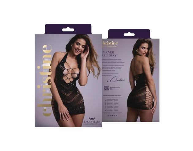 Christine - strasszos necc ruha - (fekete) - XS-XL