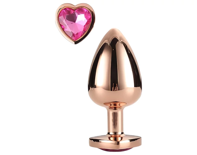 Gleaming Love - alumínium anál plug szív alakú kővel (rózsaarany)