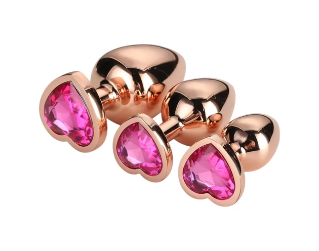 Gleaming Love - szíves anál plug szett - rosegold (3 részes)