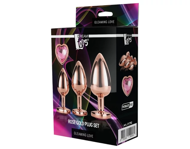 Gleaming Love - szíves anál plug szett - rosegold (3 részes)