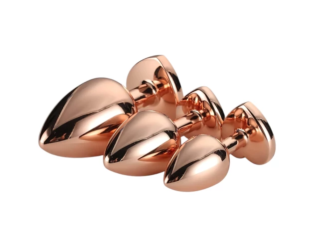 Gleaming Love - szíves anál plug szett - rosegold (3 részes)