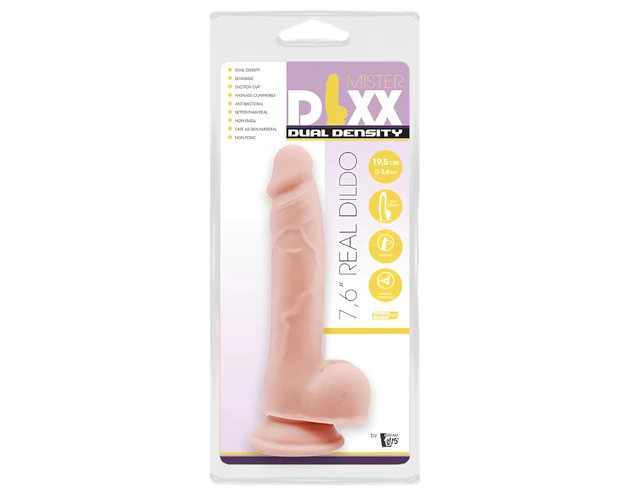 Mr. Dixx 7.6 - tapadókorongos, herés dildó - natúr (19,5cm)