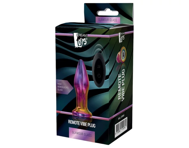 Glamour Glass - kúpos, rádiós, üveg anál vibrátor (színes)
