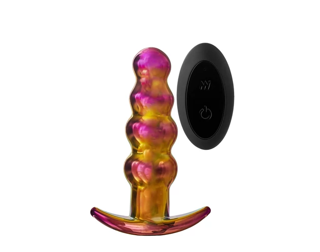 Glamour Glass - rádiós, üveg anál vibrátor - gömbös (színes)