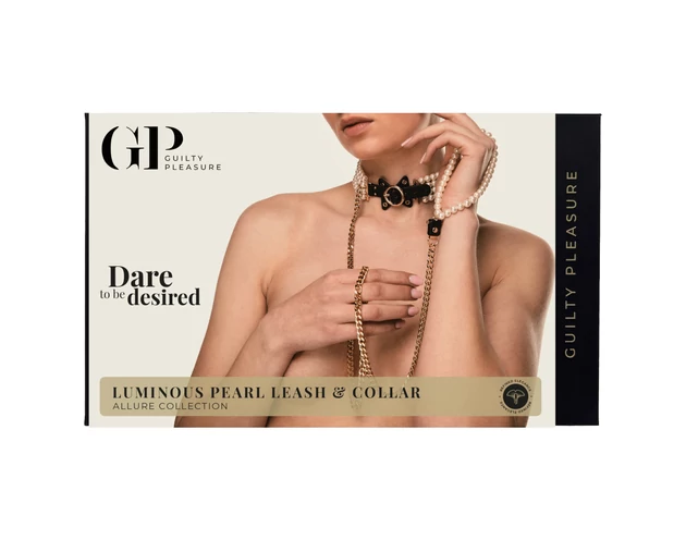 Allure - gyöngyös nyakörv pórázzal (fekete)