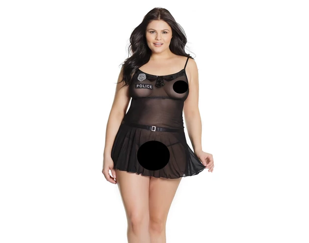 Coquette Plus Size - rendőrnő babydoll (fekete)