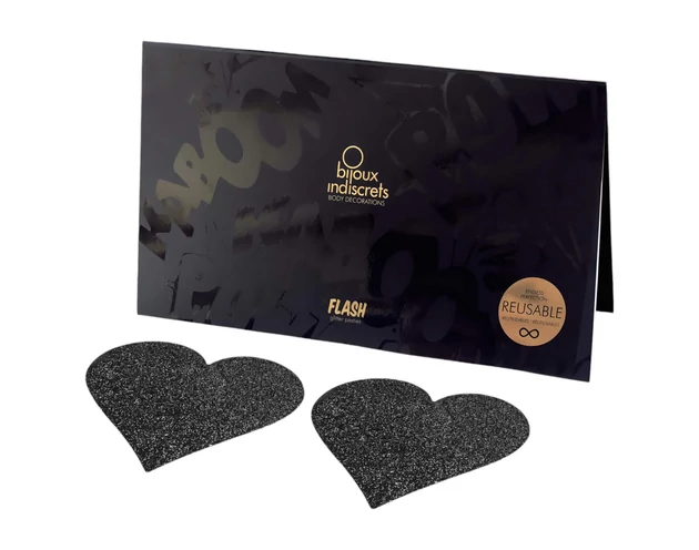 Bijoux Indiscrets Flash - szív alakú mellbimbó matrica (fekete)