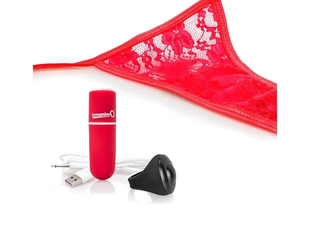 Screaming O Panty Set - vibrációs tanga - piros (S-L)