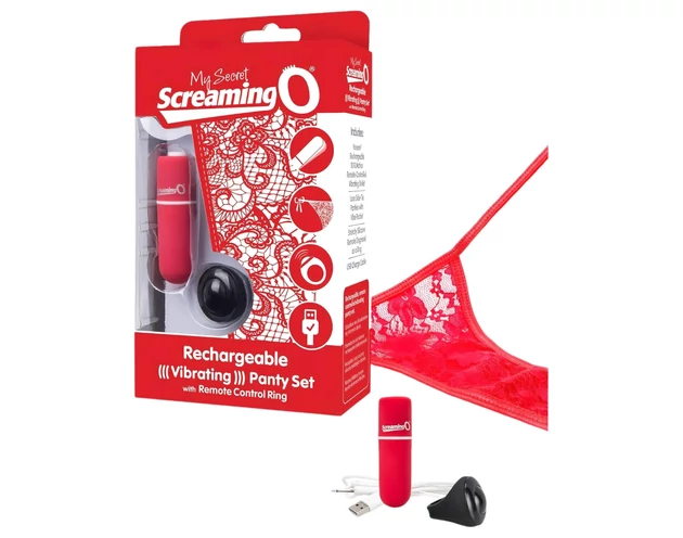 Screaming O Panty Set - vibrációs tanga - piros (S-L)