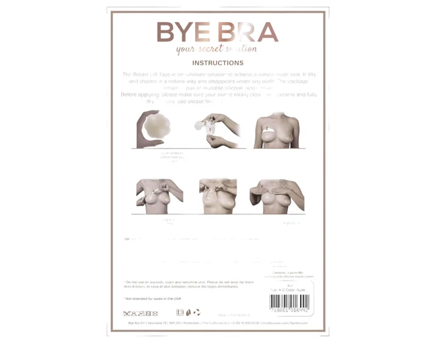 Bye Bra A-C - láthatatlan mellemelő tapasz - nude (8db)