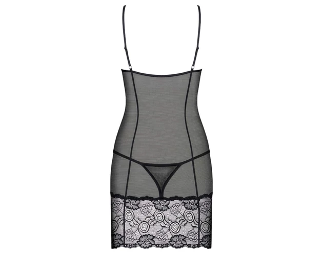 Obsessive Alluria - csipkés hálóing és tanga (fekete)