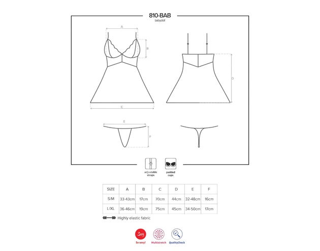 Obsessive 810-BAB-2 - csipke babydoll és tanga (fehér)