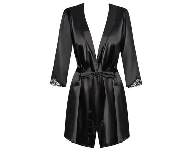 Obsessive Satinia Robe - szatén köntös szett (fekete)