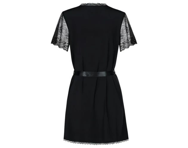 Obsessive Miamor Robe - csipkés ujjú köntös és tanga (fekete)