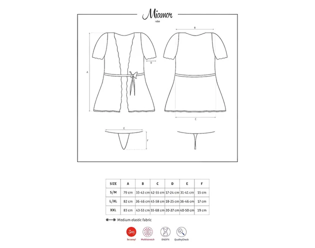 Obsessive Miamor Robe - csipkés ujjú köntös és tanga (fekete)