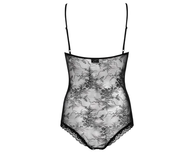 Obsessive Slevika - elöl fűzős, nyitott csipke body (fekete)