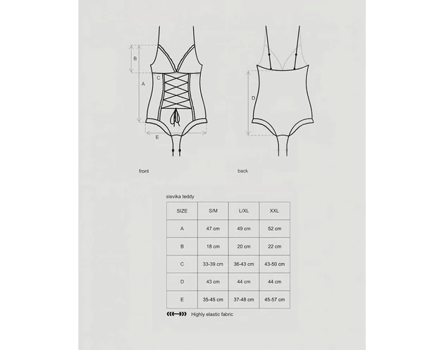 Obsessive Slevika - elöl fűzős, nyitott csipke body (fekete)
