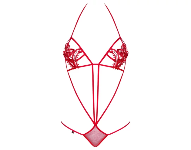Obsessive Luiza - tulipános, pántos body - piros (S/M)