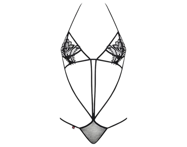 Obsessive Luiza - tulipános, pántos body - fekete (S/M)