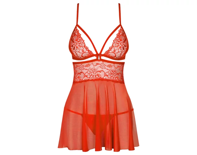 Obsessive 838-BAB-3 - pikáns csipkés babydoll és tanga (piros)