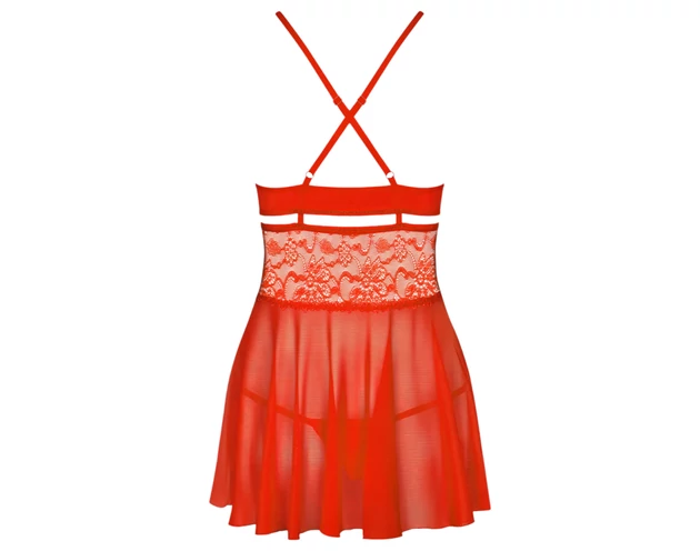 Obsessive 838-BAB-3 - pikáns csipkés babydoll és tanga (piros)