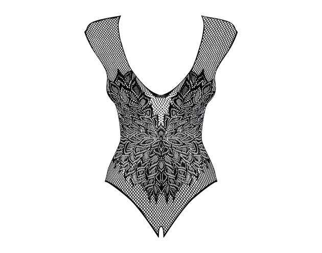 Obsessive B112 – angyal szárnyas, necc nyitott body (fekete)
