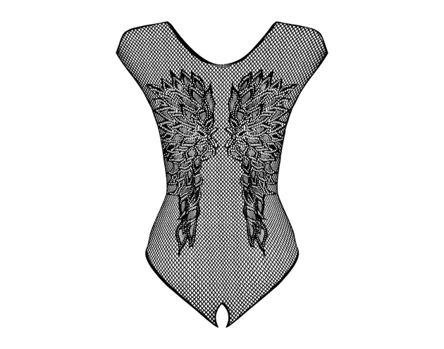 Obsessive B112 – angyal szárnyas, necc nyitott body (fekete)