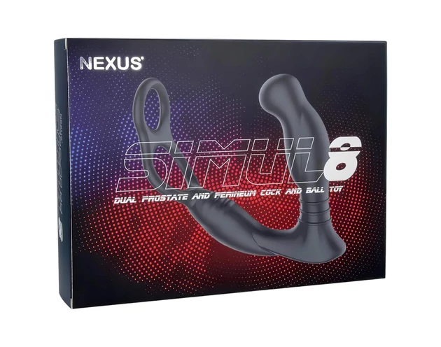 Nexus Simul8 - vibrációs péniszgyűrű anál dildóval (fekete) 