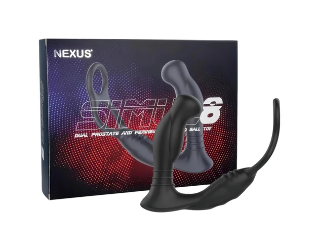 Nexus Simul8 - vibrációs péniszgyűrű anál dildóval (fekete) 