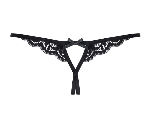 Obsessive 831-THC-1 - apró masnis nyitott csipke tanga (fekete)