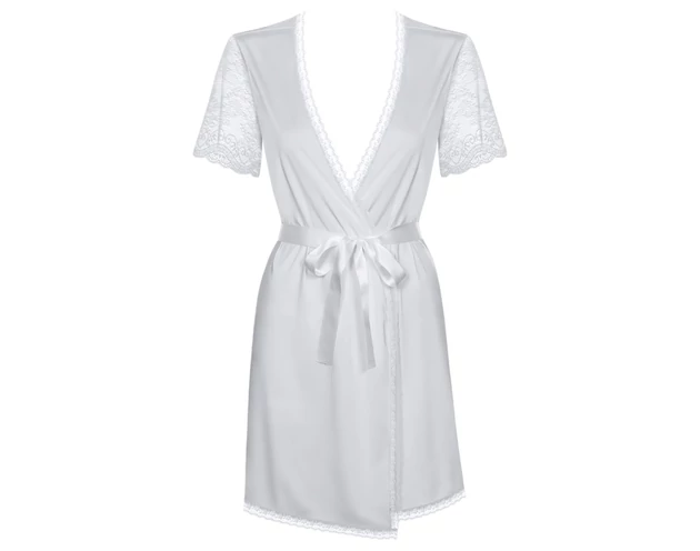 Obsessive Miamor Robe - csipkés ujjú köntös és tanga (fehér)