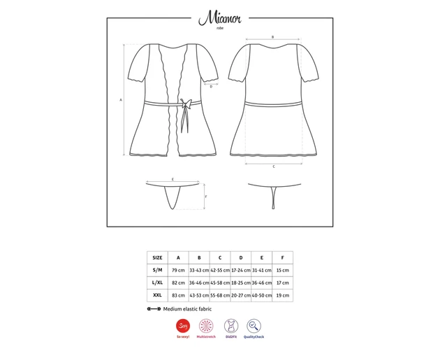 Obsessive Miamor Robe - csipkés ujjú köntös és tanga (fehér)