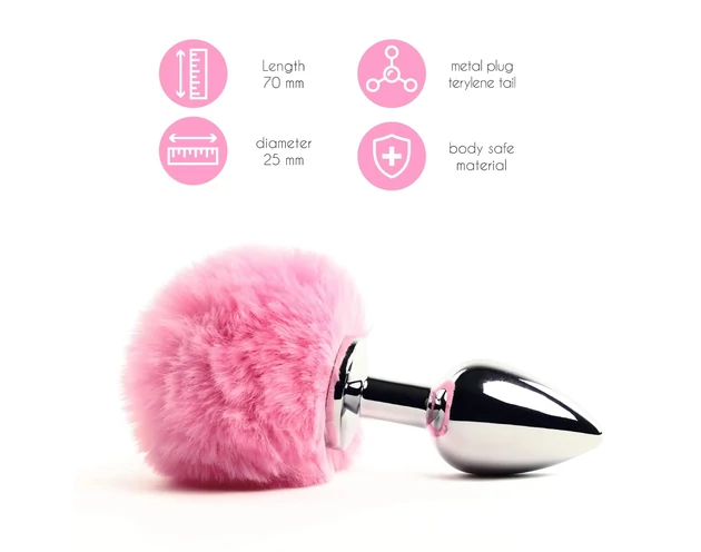 FEELZTOYS - fém anál plug nyuszifarokkal (ezüst-pink)