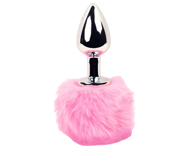 FEELZTOYS - fém anál plug nyuszifarokkal (ezüst-pink)